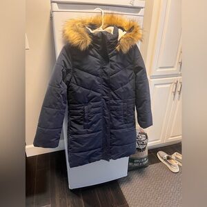 Navy Roxy Parka with Faux Fur Trim